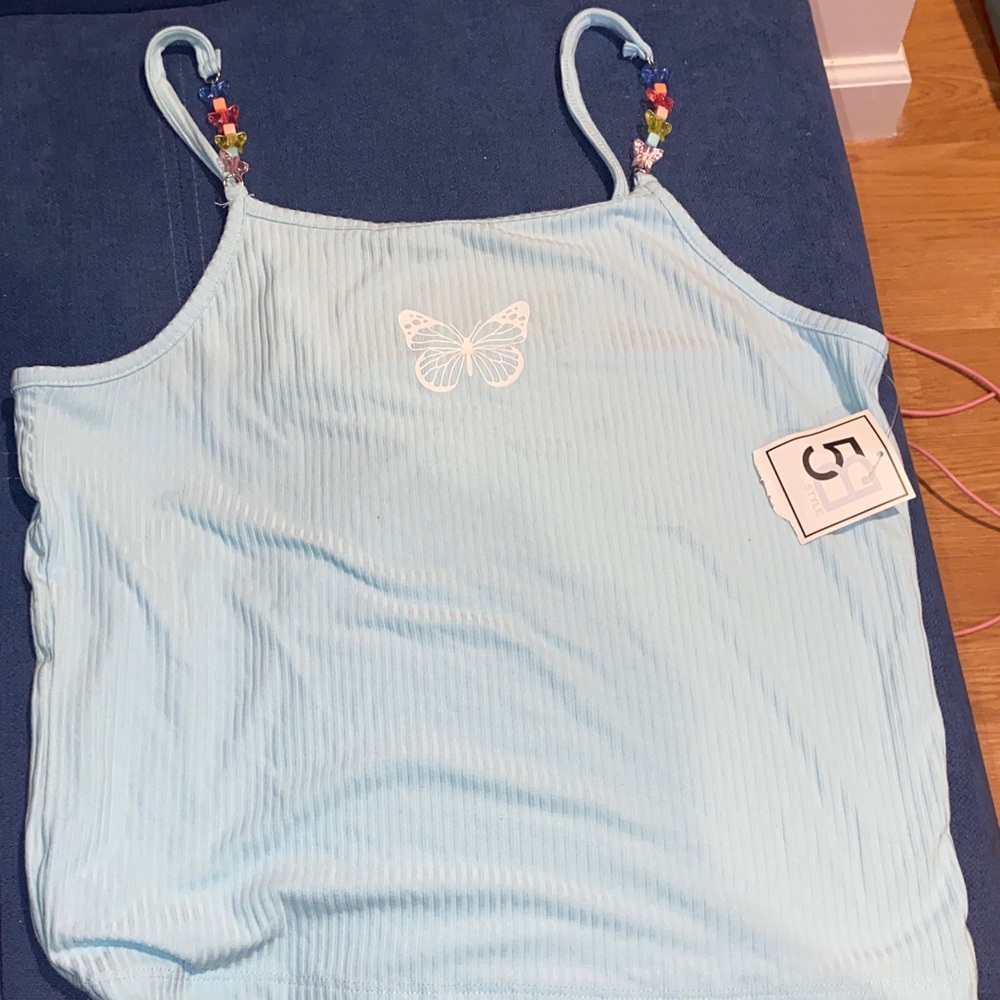 Light Blue Tank Top with Beaded Straps